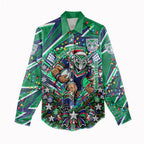 Personalized New Zealand Warriors Rugby Christmas Women Casual Shirt Holiday Mascot Graphic Art Festive Lights Bow