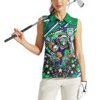 Personalized New Zealand Warriors Rugby Christmas Women Sleeveless Polo Shirt Holiday Mascot Graphic Art Festive Lights Bow