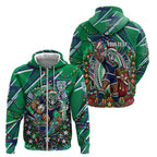 Personalized New Zealand Warriors Rugby Christmas Zip Hoodie Holiday Mascot Graphic Art Festive Lights Bow