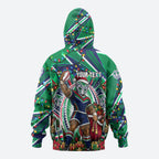 Personalized New Zealand Warriors Rugby Christmas Zip Hoodie Holiday Mascot Graphic Art Festive Lights Bow