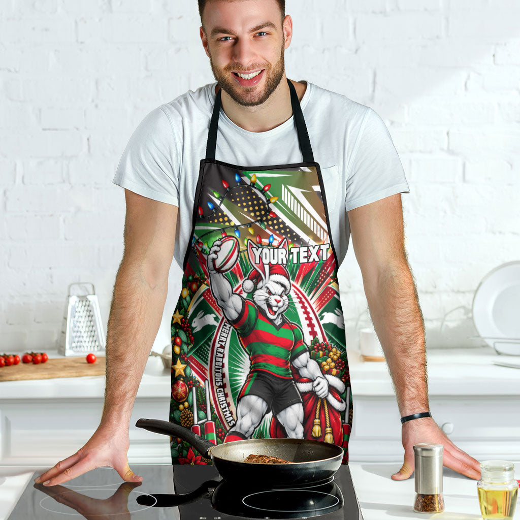 Personalized South Sydney Rabbitohs Rugby Christmas Apron Holiday Mascot Graphic Art Festive Lights Bow