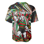 Personalized South Sydney Rabbitohs Rugby Christmas Baseball Jersey Holiday Mascot Graphic Art Festive Lights Bow