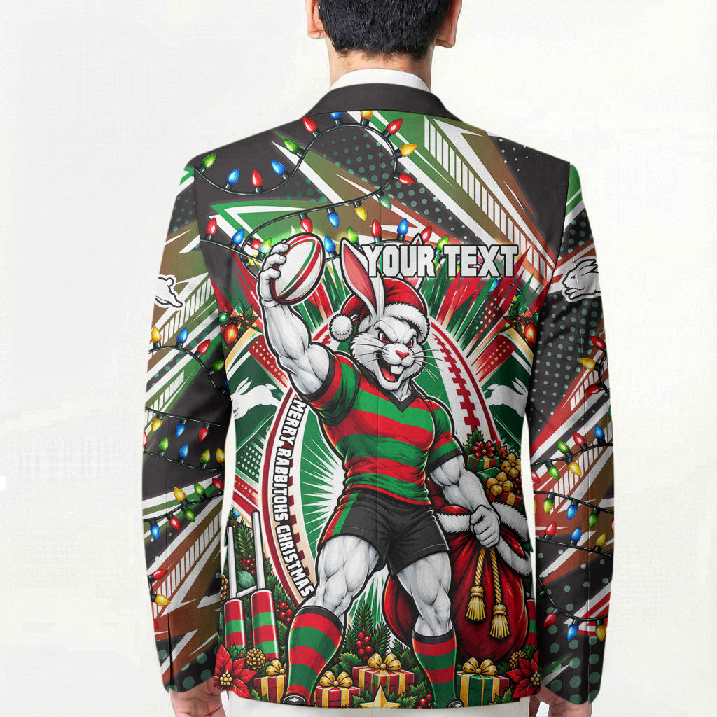 Personalized South Sydney Rabbitohs Rugby Christmas Blazer Holiday Mascot Graphic Art Festive Lights Bow