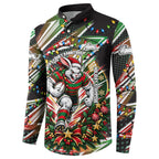 Personalized South Sydney Rabbitohs Rugby Christmas Button Sweatshirt Holiday Mascot Graphic Art Festive Lights Bow