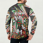 Personalized South Sydney Rabbitohs Rugby Christmas Button Sweatshirt Holiday Mascot Graphic Art Festive Lights Bow
