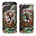 Personalized South Sydney Rabbitohs Rugby Christmas 4 in 1 Can Cooler Tumbler Holiday Mascot Graphic Art Festive Lights Bow