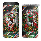 Personalized South Sydney Rabbitohs Rugby Christmas 4 in 1 Can Cooler Tumbler Holiday Mascot Graphic Art Festive Lights Bow