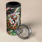 Personalized South Sydney Rabbitohs Rugby Christmas 4 in 1 Can Cooler Tumbler Holiday Mascot Graphic Art Festive Lights Bow