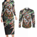 Personalized South Sydney Rabbitohs Rugby Christmas Couples Matching Long Sleeve Bodycon Dress and Long Sleeve Button Shirt Holiday Mascot Graphic Art Festive Lights Bow