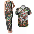 Personalized South Sydney Rabbitohs Rugby Christmas Couples Matching Tank Maxi Dress and Hawaiian Shirt Holiday Mascot Graphic Art Festive Lights Bow