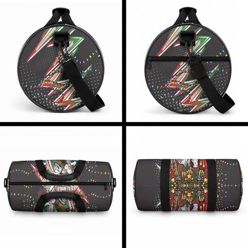 Personalized South Sydney Rabbitohs Rugby Christmas Duffle Bag Holiday Mascot Graphic Art Festive Lights Bow