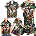 Personalized South Sydney Rabbitohs Rugby Christmas Family Matching Off Shoulder Maxi Dress and Hawaiian Shirt Holiday Mascot Graphic Art Festive Lights Bow