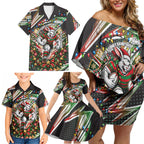 Personalized South Sydney Rabbitohs Rugby Christmas Family Matching Off Shoulder Short Dress and Hawaiian Shirt Holiday Mascot Graphic Art Festive Lights Bow