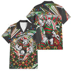 Personalized South Sydney Rabbitohs Rugby Christmas Family Matching Puletasi and Hawaiian Shirt Holiday Mascot Graphic Art Festive Lights Bow