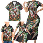 Personalized South Sydney Rabbitohs Rugby Christmas Family Matching Short Sleeve Bodycon Dress and Hawaiian Shirt Holiday Mascot Graphic Art Festive Lights Bow
