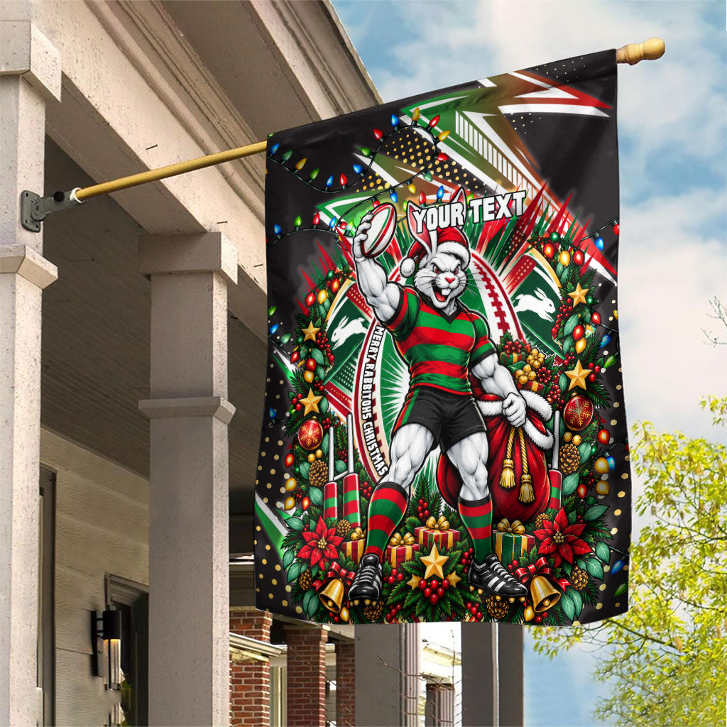 Personalized South Sydney Rabbitohs Rugby Christmas Garden Flag Holiday Mascot Graphic Art Festive Lights Bow