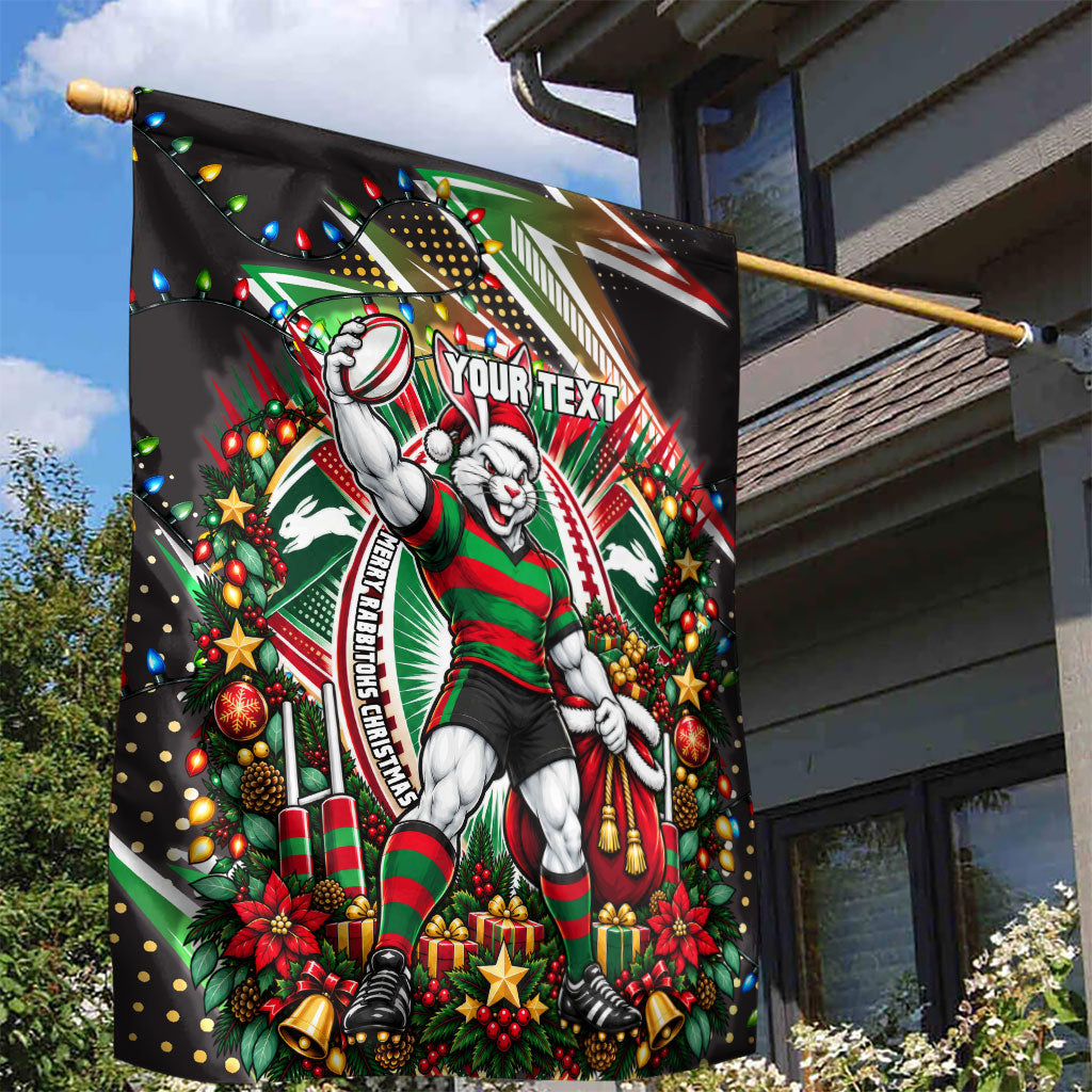 Personalized South Sydney Rabbitohs Rugby Christmas Garden Flag Holiday Mascot Graphic Art Festive Lights Bow