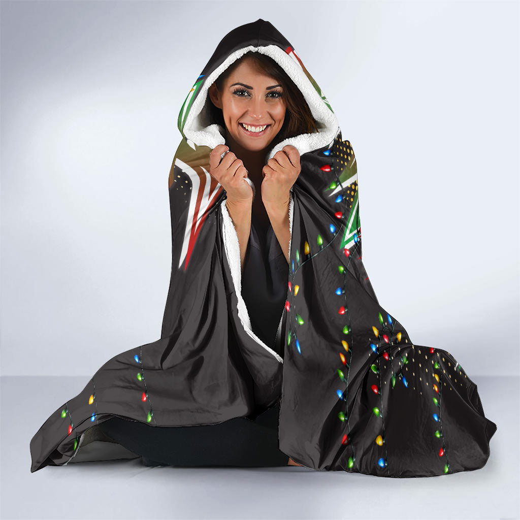 Personalized South Sydney Rabbitohs Rugby Christmas Hooded Blanket Holiday Mascot Graphic Art Festive Lights Bow