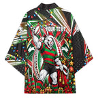 Personalized South Sydney Rabbitohs Rugby Christmas Kimono Holiday Mascot Graphic Art Festive Lights Bow