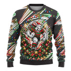Personalized South Sydney Rabbitohs Rugby Christmas Ugly Christmas Sweater Holiday Mascot Graphic Art Festive Lights Bow