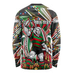 Personalized South Sydney Rabbitohs Rugby Christmas Long Sleeve Shirt Holiday Mascot Graphic Art Festive Lights Bow