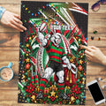 Personalized South Sydney Rabbitohs Rugby Christmas Puzzle Holiday Mascot Graphic Art Festive Lights Bow