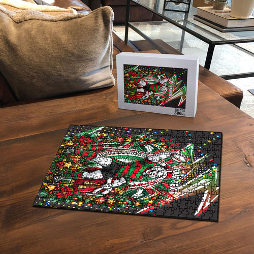 Personalized South Sydney Rabbitohs Rugby Christmas Puzzle Holiday Mascot Graphic Art Festive Lights Bow