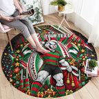 Personalized South Sydney Rabbitohs Rugby Christmas Round Carpet Holiday Mascot Graphic Art Festive Lights Bow