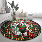 Personalized South Sydney Rabbitohs Rugby Christmas Round Carpet Holiday Mascot Graphic Art Festive Lights Bow