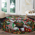 Personalized South Sydney Rabbitohs Rugby Christmas Round Carpet Holiday Mascot Graphic Art Festive Lights Bow