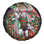 Personalized South Sydney Rabbitohs Rugby Christmas Spare Tire Cover Holiday Mascot Graphic Art Festive Lights Bow