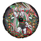 Personalized South Sydney Rabbitohs Rugby Christmas Spare Tire Cover Holiday Mascot Graphic Art Festive Lights Bow