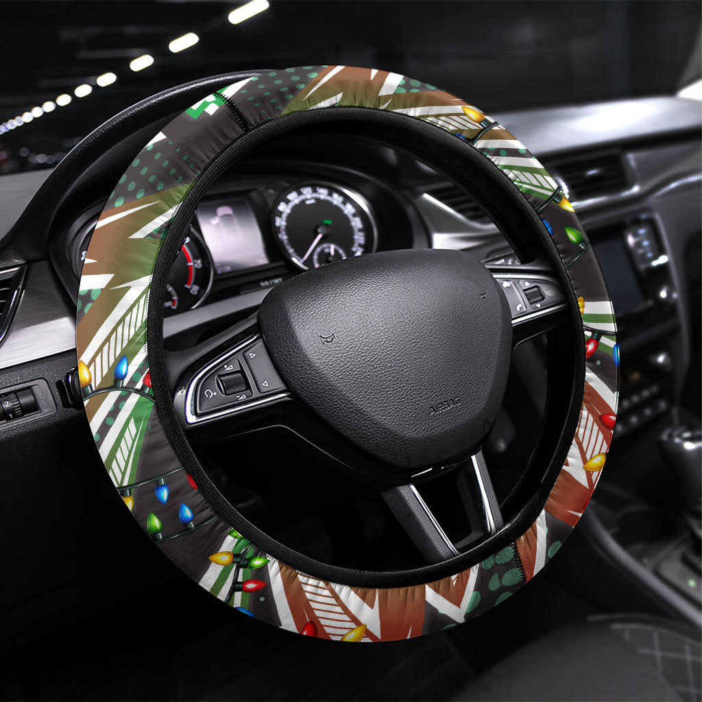 South Sydney Rabbitohs Rugby Christmas Steering Wheel Cover Holiday Mascot Graphic Art Festive Lights Bow