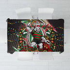 Personalized South Sydney Rabbitohs Rugby Christmas Tablecloth Holiday Mascot Graphic Art Festive Lights Bow