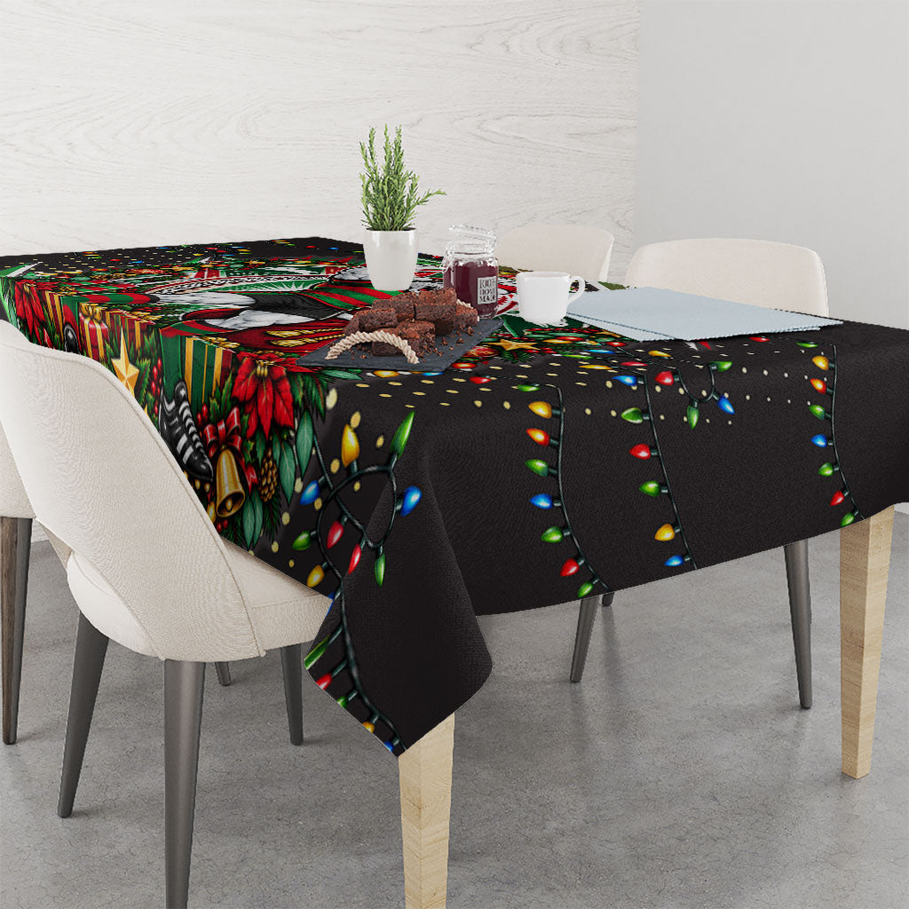Personalized South Sydney Rabbitohs Rugby Christmas Tablecloth Holiday Mascot Graphic Art Festive Lights Bow