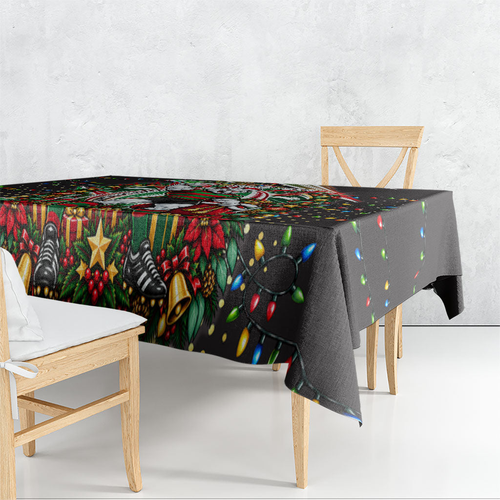 Personalized South Sydney Rabbitohs Rugby Christmas Tablecloth Holiday Mascot Graphic Art Festive Lights Bow