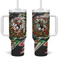 Personalized South Sydney Rabbitohs Rugby Christmas Tumbler With Handle Holiday Mascot Graphic Art Festive Lights Bow