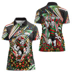 Personalized South Sydney Rabbitohs Rugby Christmas Women Polo Shirt Holiday Mascot Graphic Art Festive Lights Bow