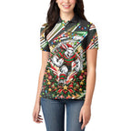 Personalized South Sydney Rabbitohs Rugby Christmas Women Polo Shirt Holiday Mascot Graphic Art Festive Lights Bow