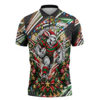Personalized South Sydney Rabbitohs Rugby Christmas Zipper Polo Shirt Holiday Mascot Graphic Art Festive Lights Bow