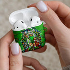 Personalized Canberra Raiders Rugby Christmas AirPods Case Holiday Mascot Graphic Art Festive Lights Bow