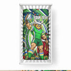 Personalized Canberra Raiders Rugby Christmas Baby Bed Cover Holiday Mascot Graphic Art Festive Lights Bow