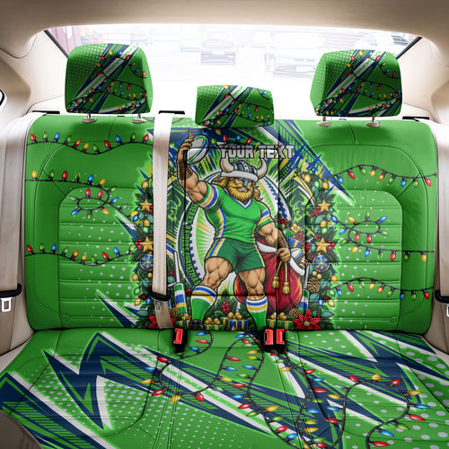 Personalized Canberra Raiders Rugby Christmas Back Car Seat Cover Holiday Mascot Graphic Art Festive Lights Bow