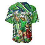 Personalized Canberra Raiders Rugby Christmas Baseball Jersey Holiday Mascot Graphic Art Festive Lights Bow