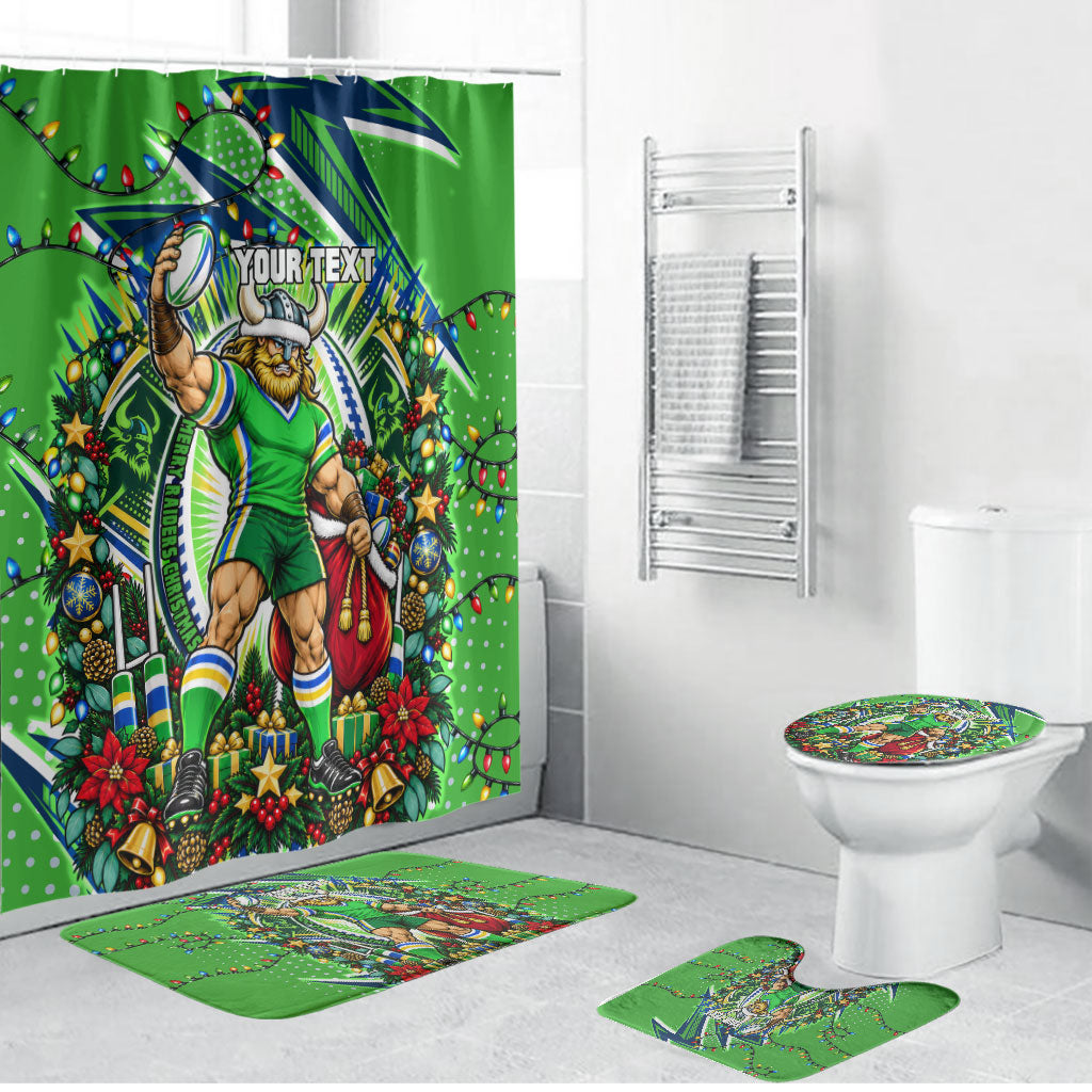 Personalized Canberra Raiders Rugby Christmas Bathroom Set Holiday Mascot Graphic Art Festive Lights Bow