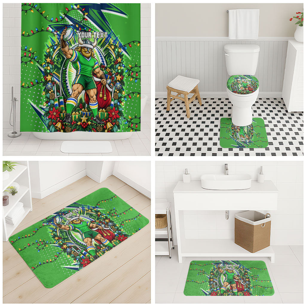 Personalized Canberra Raiders Rugby Christmas Bathroom Set Holiday Mascot Graphic Art Festive Lights Bow