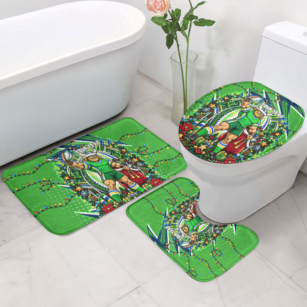 Personalized Canberra Raiders Rugby Christmas Bathroom Set Holiday Mascot Graphic Art Festive Lights Bow