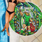 Personalized Canberra Raiders Rugby Christmas Beach Blanket Holiday Mascot Graphic Art Festive Lights Bow