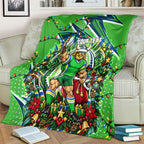 Personalized Canberra Raiders Rugby Christmas Blanket Holiday Mascot Graphic Art Festive Lights Bow