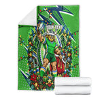 Personalized Canberra Raiders Rugby Christmas Blanket Holiday Mascot Graphic Art Festive Lights Bow